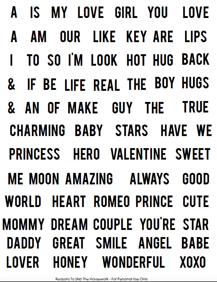 Fridge Chat Magnets - free printable at www.reasonstoskipthehousework.com - Valentine Edition